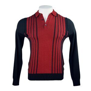 Ben Sherman Long Sleeve Polo in Black with Burgundy Stripes